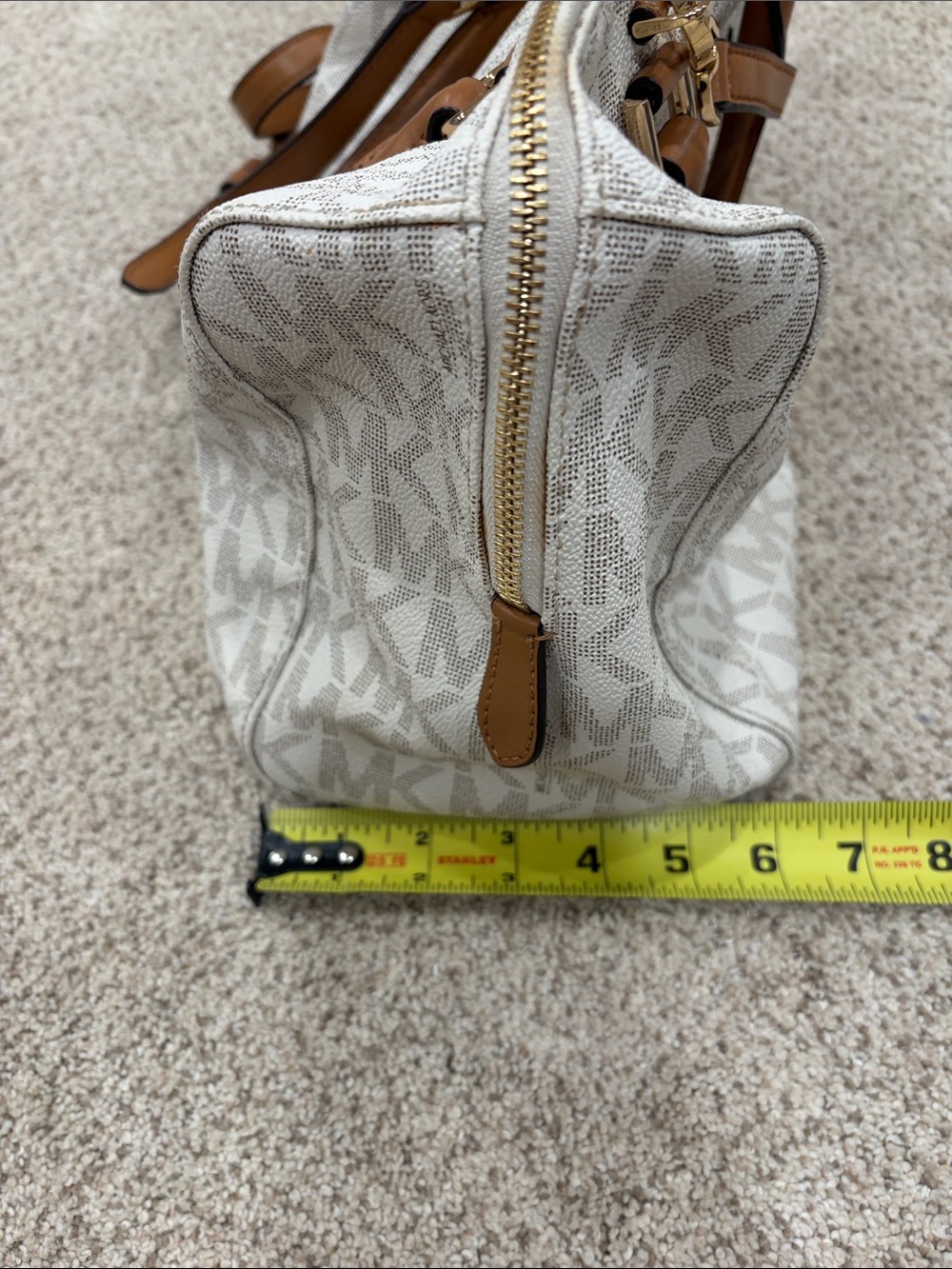 Michael Kors Vanilla Logo Satchel with Acorn Brown Trim - Picture 9 of 10